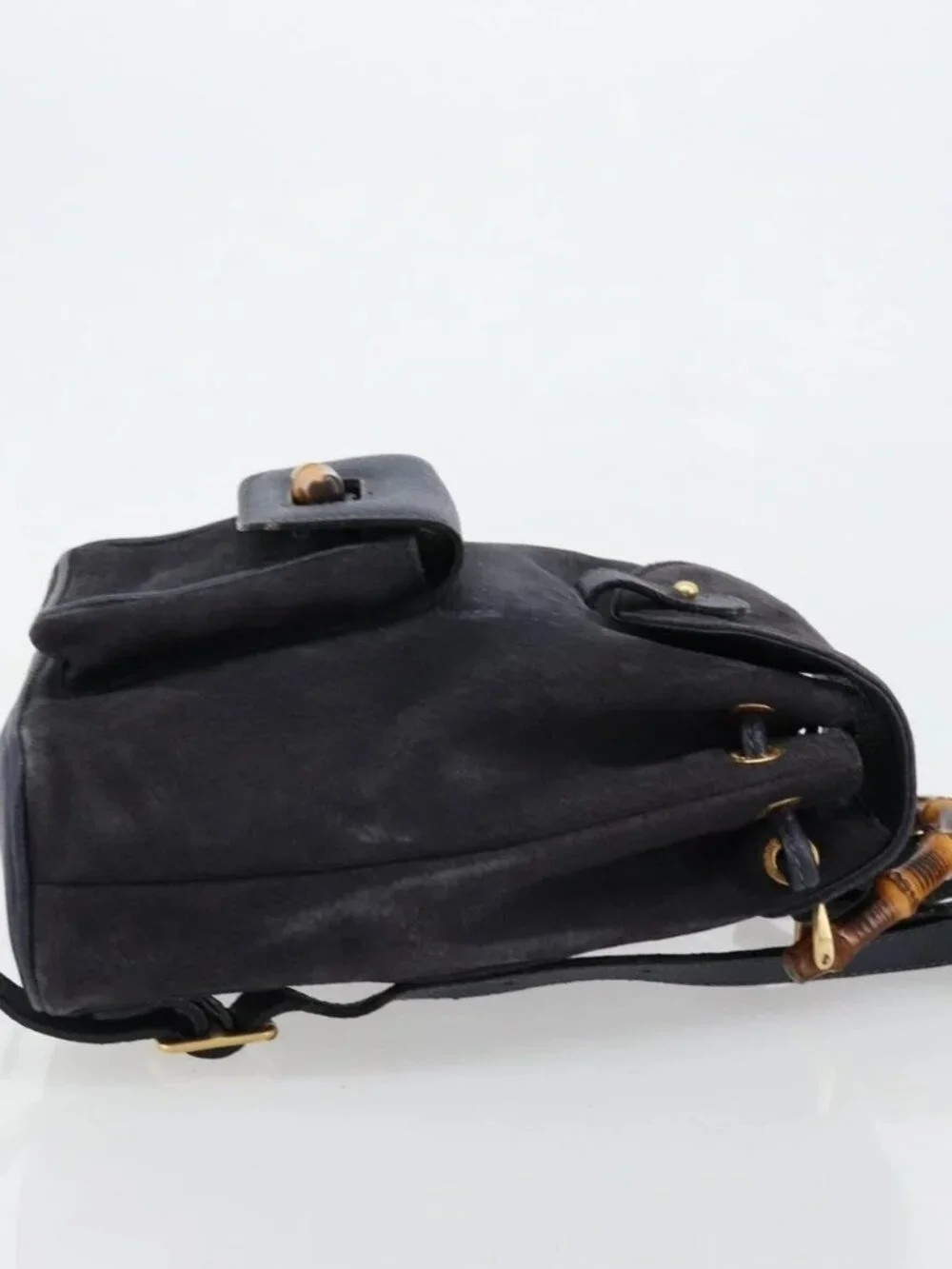 GUCCI Bamboo Backpack Suede Navy Gold 003 2034 0030 Auth